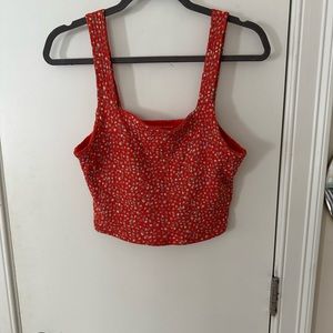 American Eagle Cropped Floral Square-Neck Tank Top